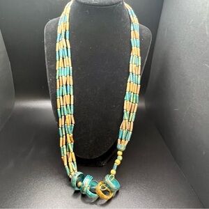 Vintage Style Boho Necklace Painted Wood Beads